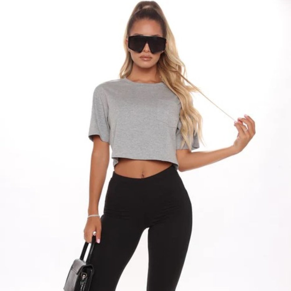 Fashion Nova Elisa Relaxed Crop Tee - Heather Grey